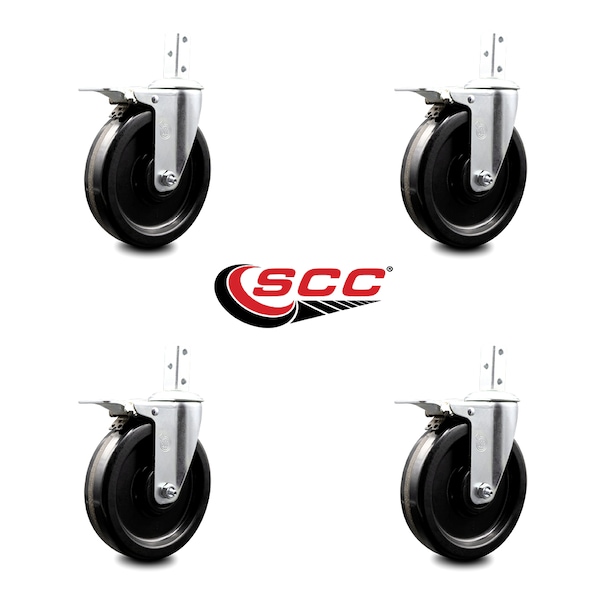 6 Inch Phenolic Wheel Swivel 7/8 Inch Square Stem Caster Set Total Lock Brake